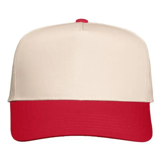 Valucap&reg; Five Panel Twill Cap Classic Comfortable Fit Natural/ Red {1}