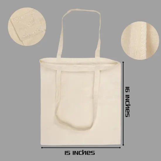 Tote Bags Bulk - 100% Cotton Reusable Shopping Bags - 6 & 12 Pack Grocery Bags Reusable Shopping Bags - Tote Bags for Women 15 x 16 {6}