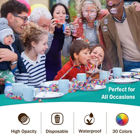 Exquisite 12-Pack Premium Plastic Tablecloth 54in. x 108in. Rectangle Plastic Table Cover Teal {2}