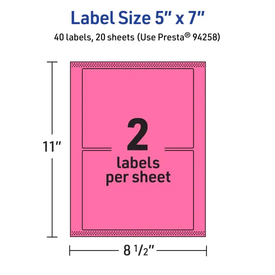Avery Bright Pink Paper Labels, 5" x 7" Rectangle {5}