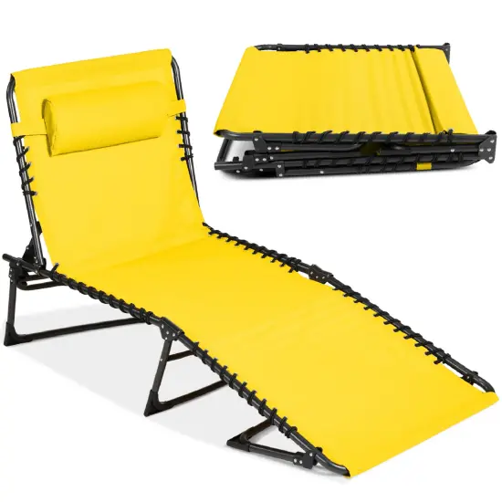Best Choice Products Patio Chaise Lounge Chair, Outdoor Portable Adjustable Pool Recliner w/ Pillow Yellow {1}