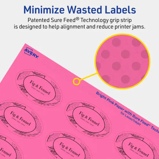 Avery Bright Pink Paper Labels, 1.5" x 2.5" Oval {4}