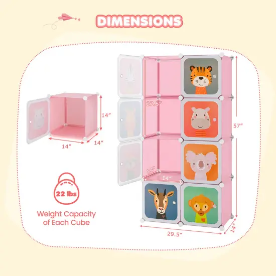 Costway 8-Cube Kids Wardrobe Baby Dresser Bedroom Armoire Clothes Hanging Closet with Doors Blue/Pink/White {9}