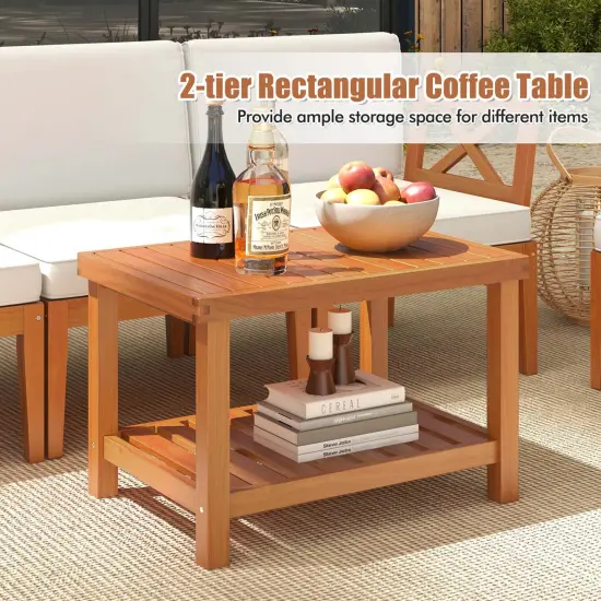 Costway 10 PCS Acacia Wood Patio Furniture Set with Cushions and 2-Tier Coffee Table {6}