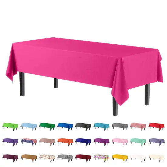 Exquisite 6-Pack Premium Plastic Tablecloth 54in. x 108in. Rectangle Plastic Table Cover Hot Pink {3}