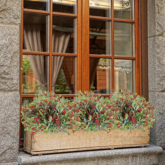 10 Bundles Artificial Flowers Outdoor UV Resistant Fake Flowers No Fade Indoor Faux Hanging Plants Window Box Garden Front Porch Decorating (Deep Red) {4}