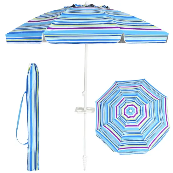 Costway 7.2 FT Portable Beach Umbrella Tilt Sand Anchor Cup Holder with Carry Bag Blue/Navy Blue/Rainbow/Green {7}