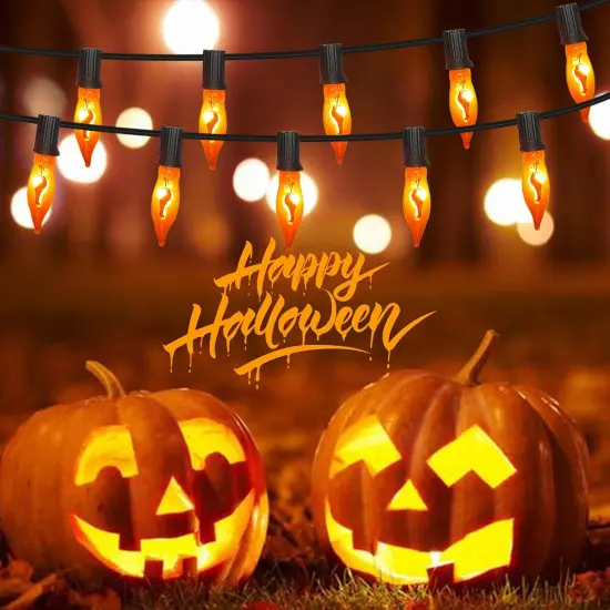 10Ft C7 Halloween Flicker Flame Lights Orange String Lights {5}