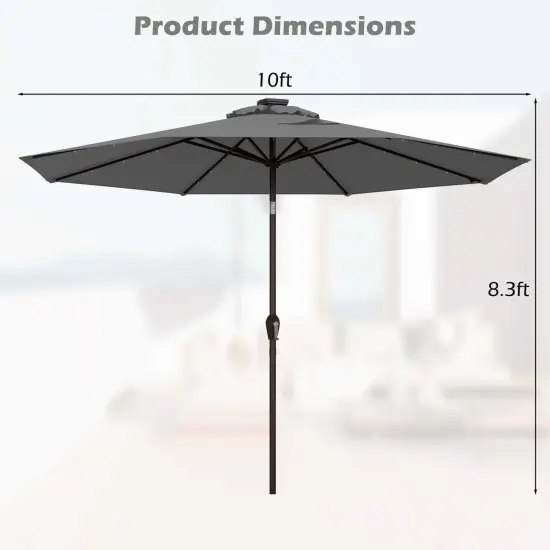 Costway 10' Solar LED Lighted Patio Market Umbrella Shade Tilt Adjustment Crank Tan/Beige/Blue/Navy/Burgundy/Gray {3}