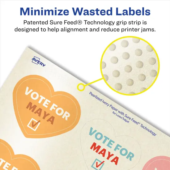 Avery Pearlized Ivory Heart Labels with Sure Feed Technology, Print-to-the-Edge, 2-9/32" x 1-27/32" {4}