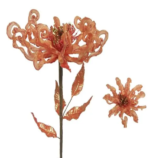 North Star 30" Orange and Brown Glittered Peach Mum Artificial Floral Stem {3}