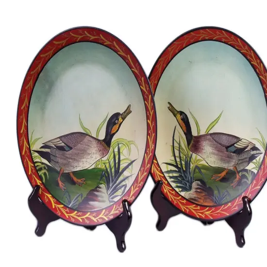 Pair of 10 Inch Diameter Ceramic Duck Decorative Plates Multicolor {3}