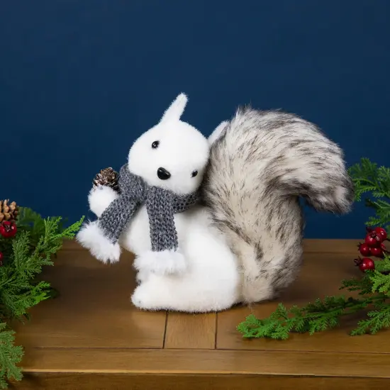 Northlight Sitting Squirrel with Frosted Pinecone Christmas Figurine - 8" White {1}