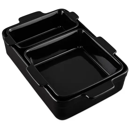 Best Choice Products Ceramic Bakeware Set of 3 Casserole, Loaf, and Square Dishes w/ Handles Black Licorice {1}
