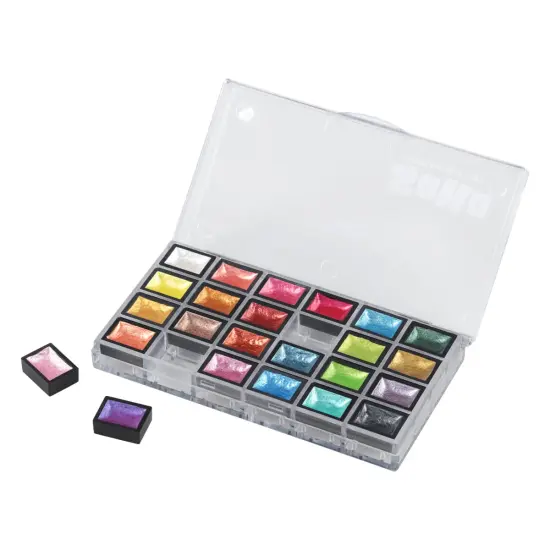 SoHo Urban Artist Mini Pan Metallic Watercolor Set of 24 &ndash; Luminous Shimmering Mini Pans, Professional Watercolor Paint Set in Clear Plastic Case, Semi-Moist Watercolor Pans for Easy Color Lift {1}