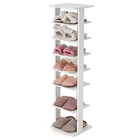 Costway Wooden Shoes Storage Stand 7 Tiers Shoe Rack Organizer Multi-shoe Rack Shoe box White/Black {6}