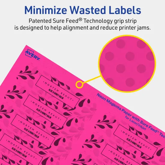 Avery Neon Magenta Paper Labels, 0.75" x 3.5" Rectangle {4}