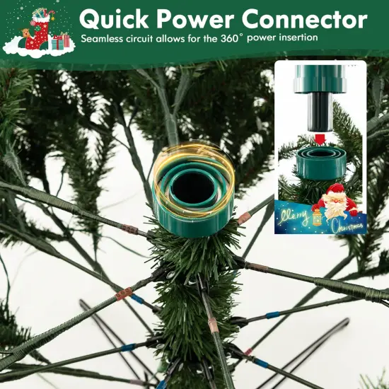 Costway 7 FT Pre-Lit Christmas Tree 3 Modes Hinged with Quick Power Connector & 500 Lights {6}