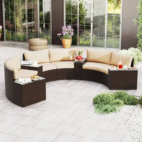 Costway 7 PCS Patio Furniture Set with Tempered Glass Top Side Tables Back & Seat Cushions {4}