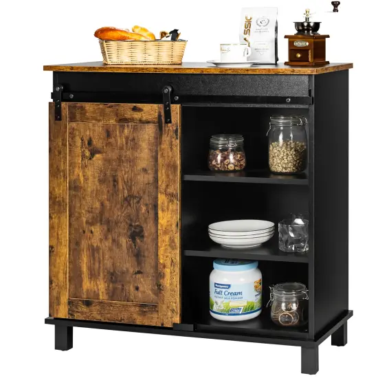 Costway Kitchen Buffet Storage Cabinet Sideboard w/Sliding Barn Door Wine Rack {6}