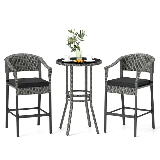 Costway 3-Piece Patio Rattan Bar Set Wicker Bar Height Armchairs & Round Table {2}