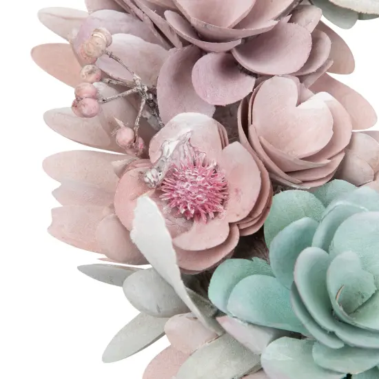 Northlight Wooden Floral Artificial Spring Wreath with Thistles- 13.5" - Pink and Blue {6}