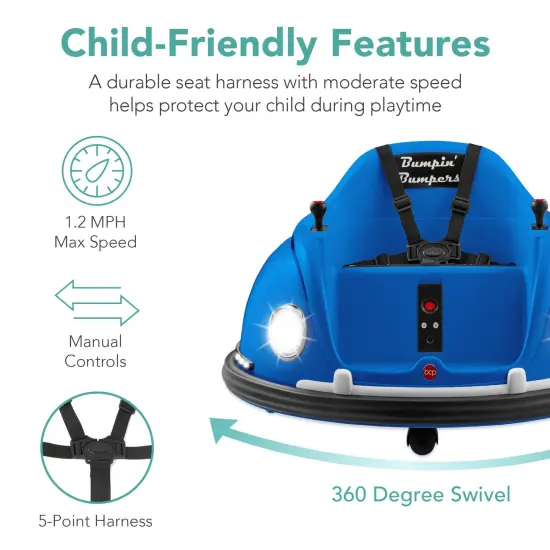 Best Choice Products 6V Kids Ride On Bumper Car Toy w/ Remote Control, Harness, Lights, 360 Degree Spin Navy Blue {6}
