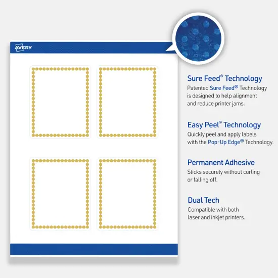 Avery Printable Rectangle Labels, Gold Beads, 4" x 3-1/3", Matte White Rectangle Labels, Permanent, Laser/Inkjet, 40ct, Great for Product Labels {3}