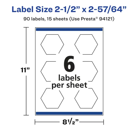 Avery Matte White Removable Hexagon Labels with Sure Feed Technology, Print-to-the-Edge, 2-1/2" x 2-57/64" {5}