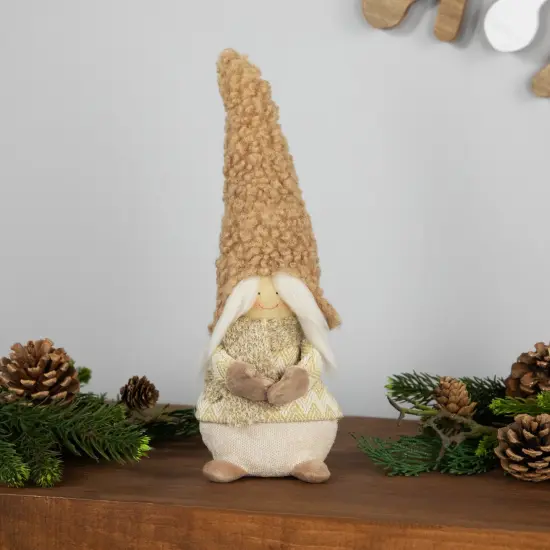 Northlight Standing Gnome Girl with Plush Hat Christmas Figurine - 11.5" Beige {1}