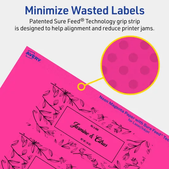 Avery Neon Magenta Paper Labels, 2" x 5" Rectangle {4}
