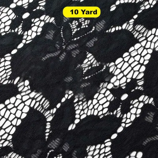 Blossom Lace Fabric 4-Way Stretch Nylon Spandex 58/60" Wide for Apparel & Accessories Black {1}