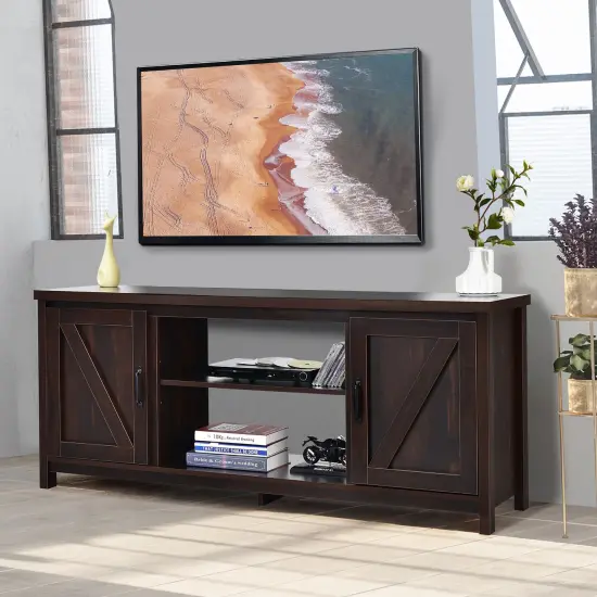 Costway 59'' TV Stand Media Console Center w/ Storage Cabinet for 65'' TV Natural\Black\Coffee {2}