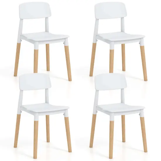Costway Dining Side Chairs Set of 4 with Ergonomic Backrest Wide Seat & Sturdy Wooden Legs Black/White {8}