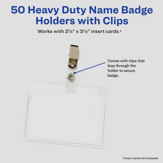 Avery Heavy Duty Badge Holders, 2.25" x 3.5", 50 Horizontal Name Badge Holders with Clips (2921) {3}