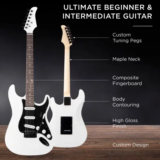Best Choice Products 39in Full Size Beginner Electric Guitar Kit with Case, Strap, Amp, Whammy Bar Glacier White {4}