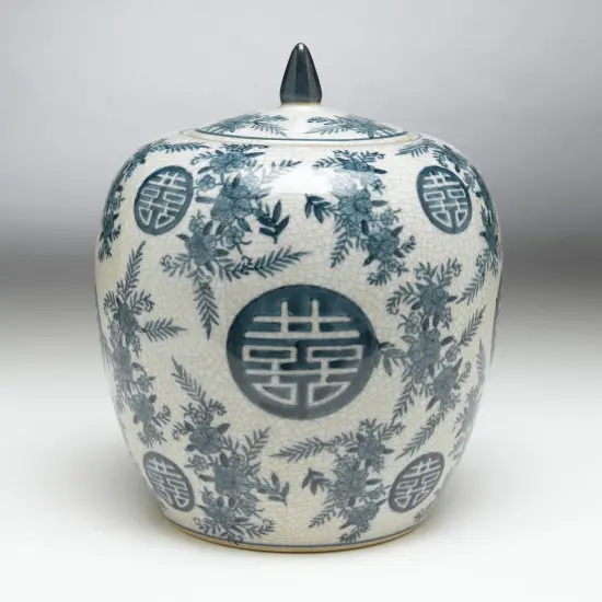 AA Importing 59761 Blue And White Round Jar With Lid {1}