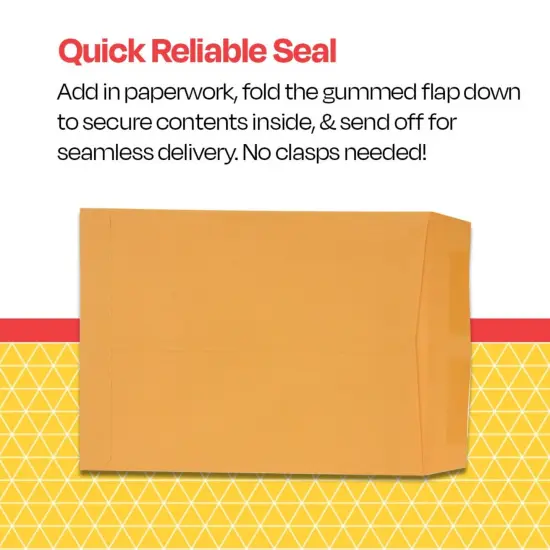 School Smart No Clasp Envelopes with Gummed Flap, 9 x 12 Inches, Kraft Brown, Pack of 250 {5}