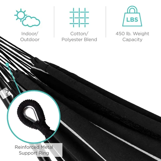 Best Choice Products 2-Person Brazilian-Style Cotton Double Hammock with Stand Set w/ Carrying Bag Onyx {5}