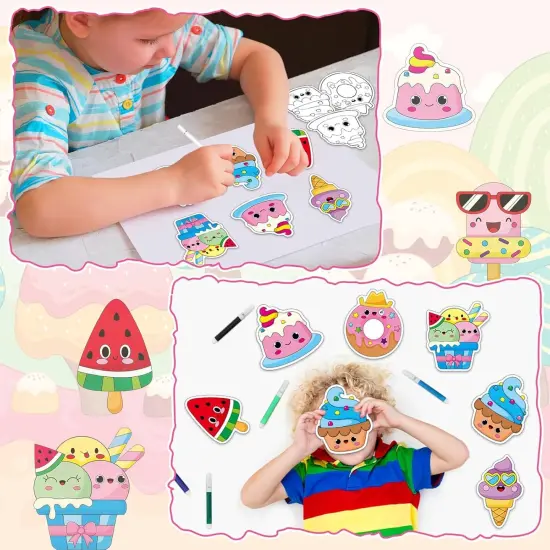 30 Sets Summer Dessert Arts Crafts Coloring Magnets Kits for Fridge Kids Color Your Own Ice Cream Donut Cupcake DIY Magnetic Sweet Treat Crafts {5}