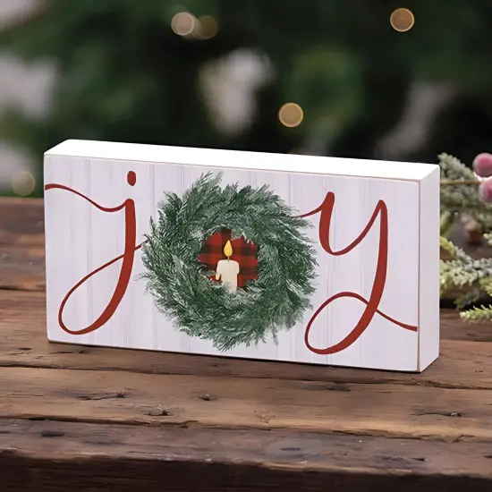 Christmas Joy Wreath Box Sign Wooden Holiday Shelf Decor {2}