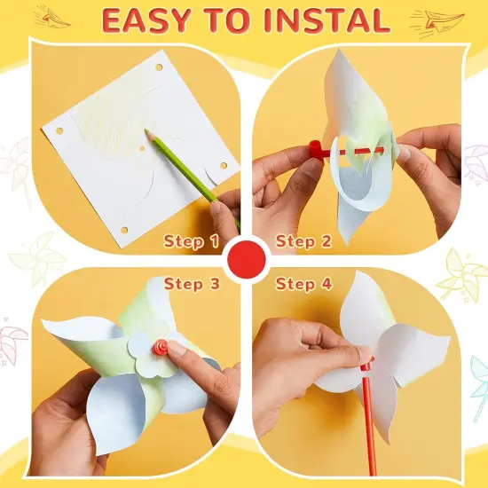200 Pcs DIY Paper Pinwheels for Kids Bulk White Blank Paper Pinwheels Kids Craft Kits for Boys Girls Summer Activities {2}