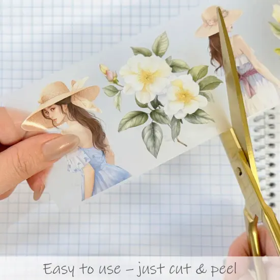 Wrapables Aesthetic Floral Fashion PET Washi Tapes for Scrapbooking, Stationery, Journaling, Diary, Card Making (Set of 2), Green and Pink {4}