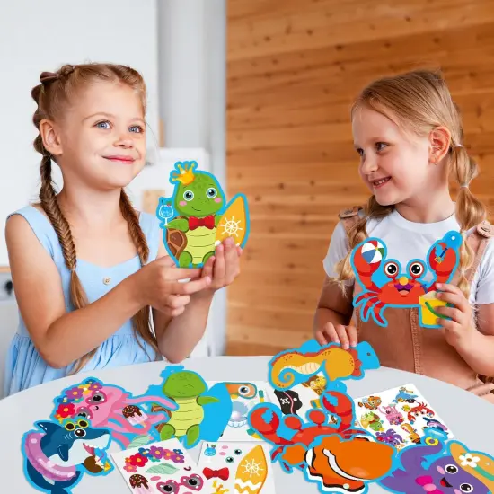 40 Packs Summer Sea Animals Craft Kit for Kids - Make Your Own Ocean Marine Animal Card Bulk Set DIY Self-Adhesive Sticker {5}