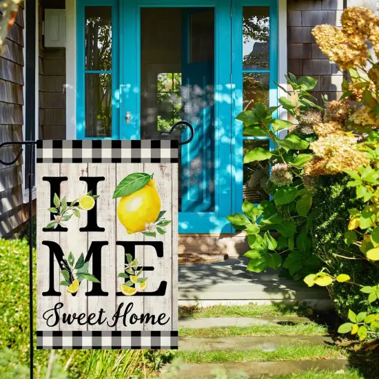 Summer Lemon Garden Flag 12.5 x 18 Inch Double Sided Burlap Home Sweet Home Yellow Fruit Small Yard Flag Farmhouse Holiday Seasonal Outdoor Outside Decoration {2}
