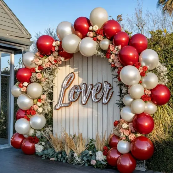 Red White Balloon Garland Dark Red Double Stuffed Balloons Arch Kit {1}