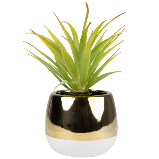 Northlight Artificial Agave Plant in Gold Ceramic Pot - 7" Green {4}