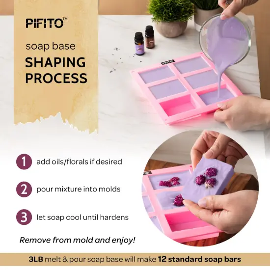 Pifito Soap Making Kit │ DIY Soap Making Supplies - 3 lbs Melt and Pour Soap Base (Shea Butter, Goats Milk, Oatmeal), 8-Pack Oxide Pigment Colorants Sampler, Mold and Instructions {6}