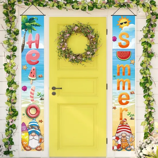 Hawaiian Beach Gnome Decorations Outdoor Hello Summer Porch Sign Banner Summer Hawaiian Party Hawaii Party Aloha Party Decorations and Supplies {1}