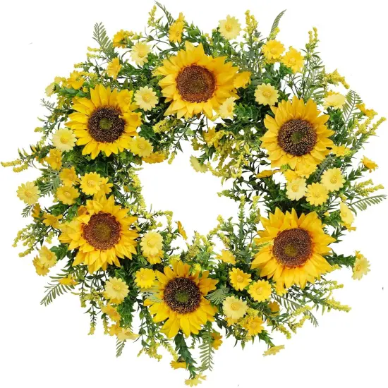 ​Sunflower Wreaths for Front Door, Well Known 21 Inch Yellow Fall and Summer Door Wreath for Sunflower, Handmade Silk Sunflower Decor for Home Party Festival Wedding Decor {1}
